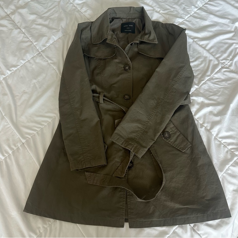 Green Trench Coat with Belt
